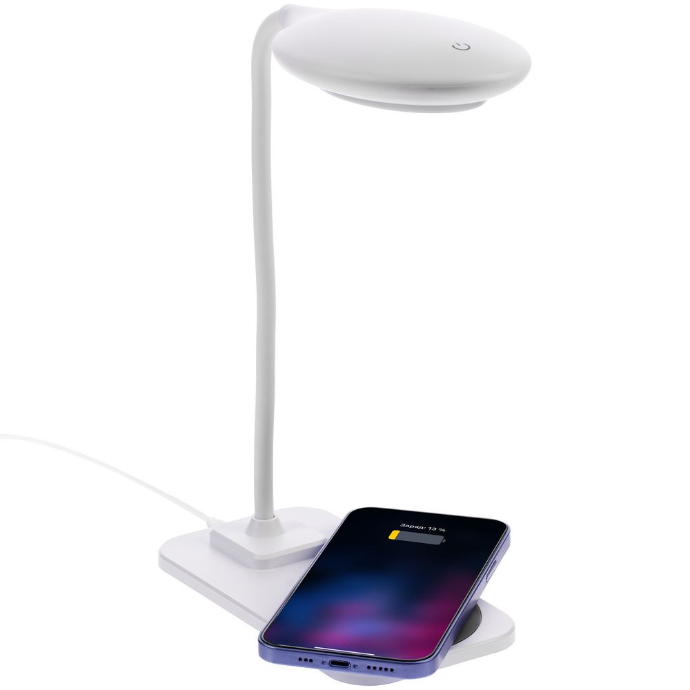 Настольная лампа с беспроводной зарядкой Modicum, белая — изображение 3