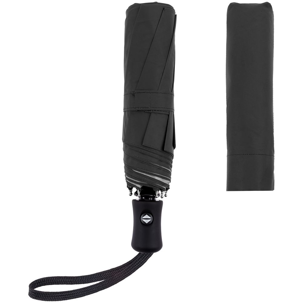 Зонт складной Manifest Color со светоотражающим куполом, черный — изображение 6