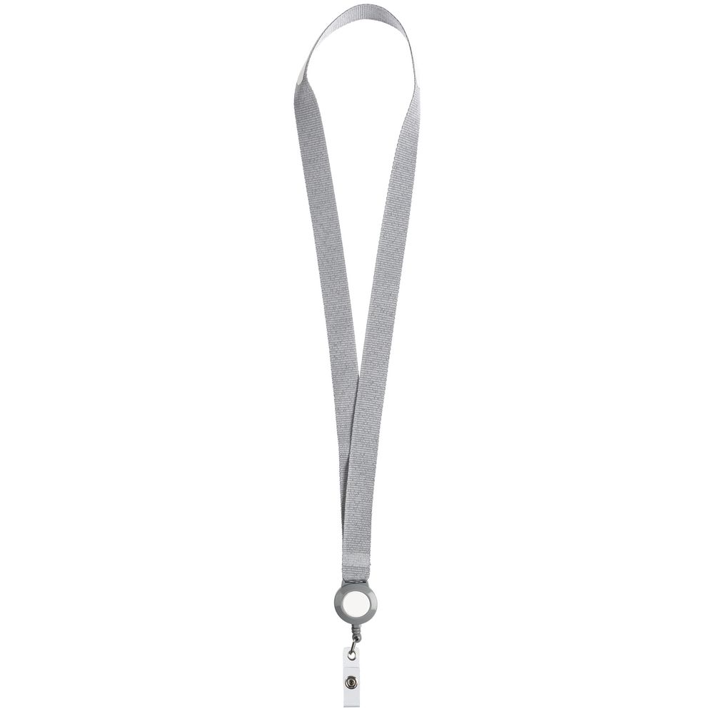 Лента для бейджа с ретрактором Devon, серая с белым — изображение 3