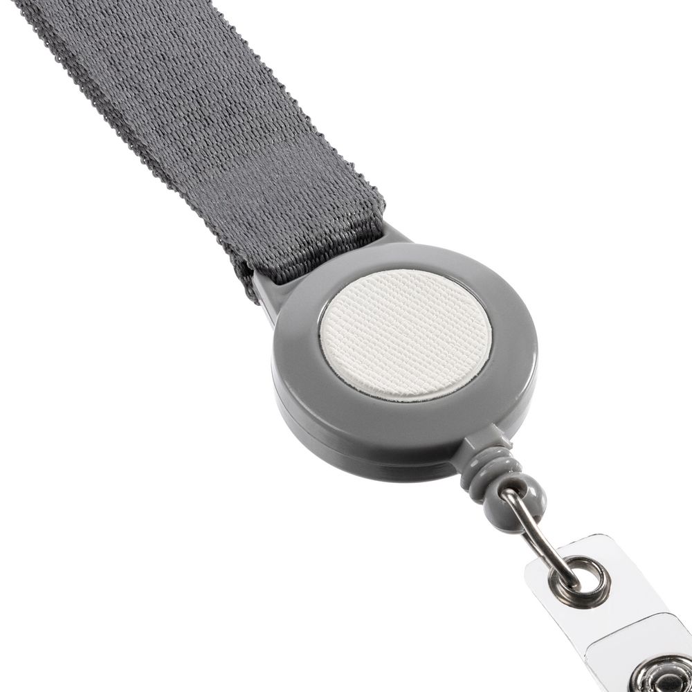 Лента для бейджа с ретрактором Devon, серая с белым — изображение 5