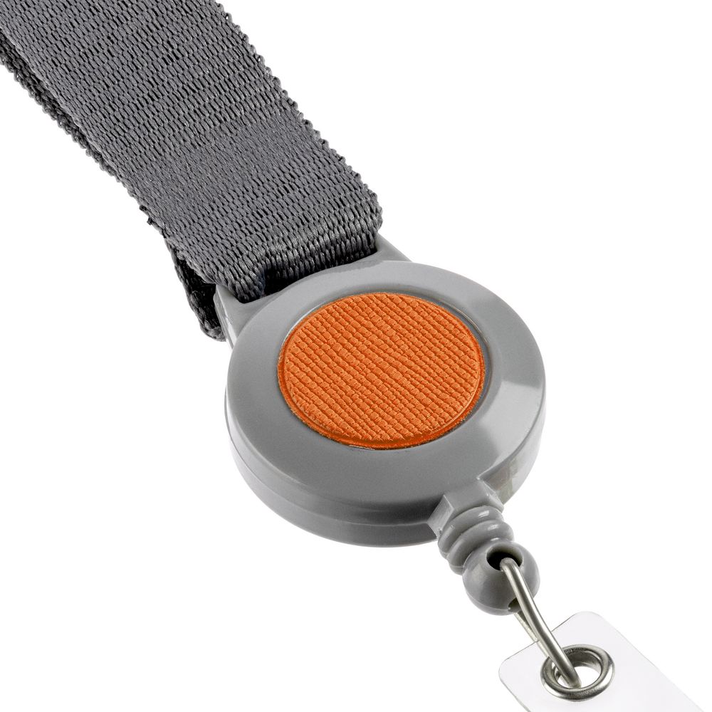 Лента для бейджа с ретрактором Devon, серая с оранжевым — изображение 5