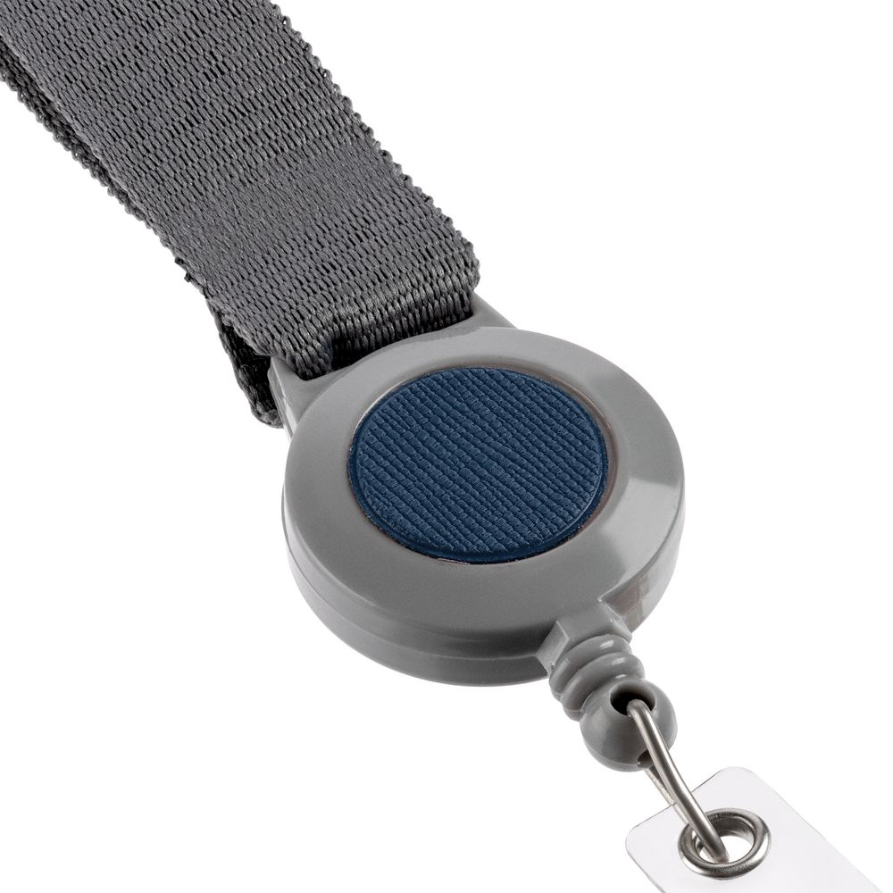 Лента для бейджа с ретрактором Devon, серая с синим — изображение 5