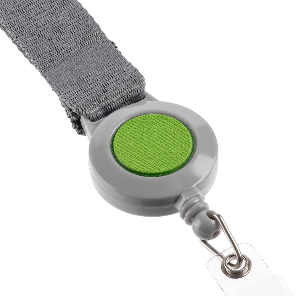 Лента для бейджа с ретрактором Devon, серая с зеленым — изображение 5