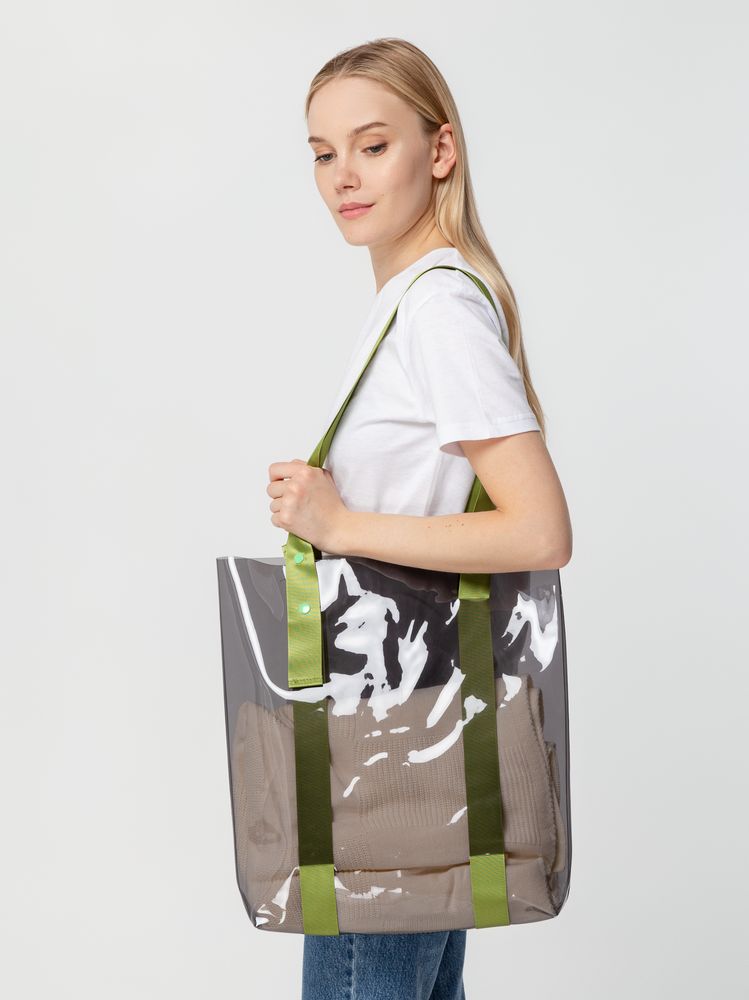 Шопер Clear Fest, прозрачный серый с зелеными ручками — изображение 5