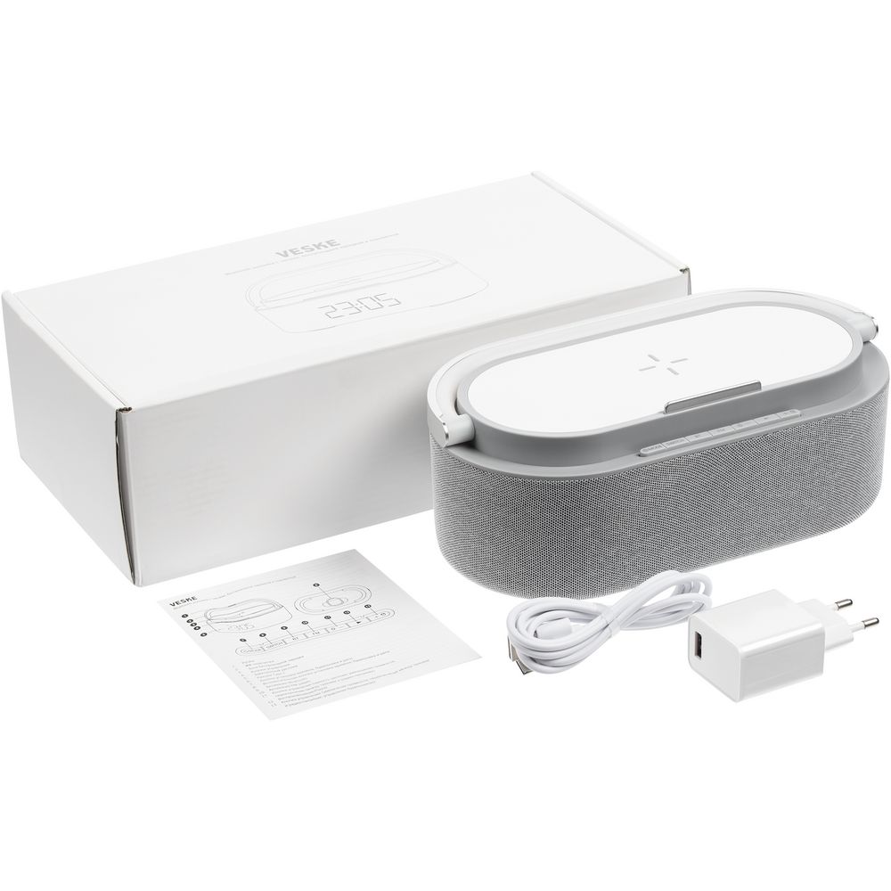 Колонка с часами и беспроводной зарядкой Veske, серая — изображение 11