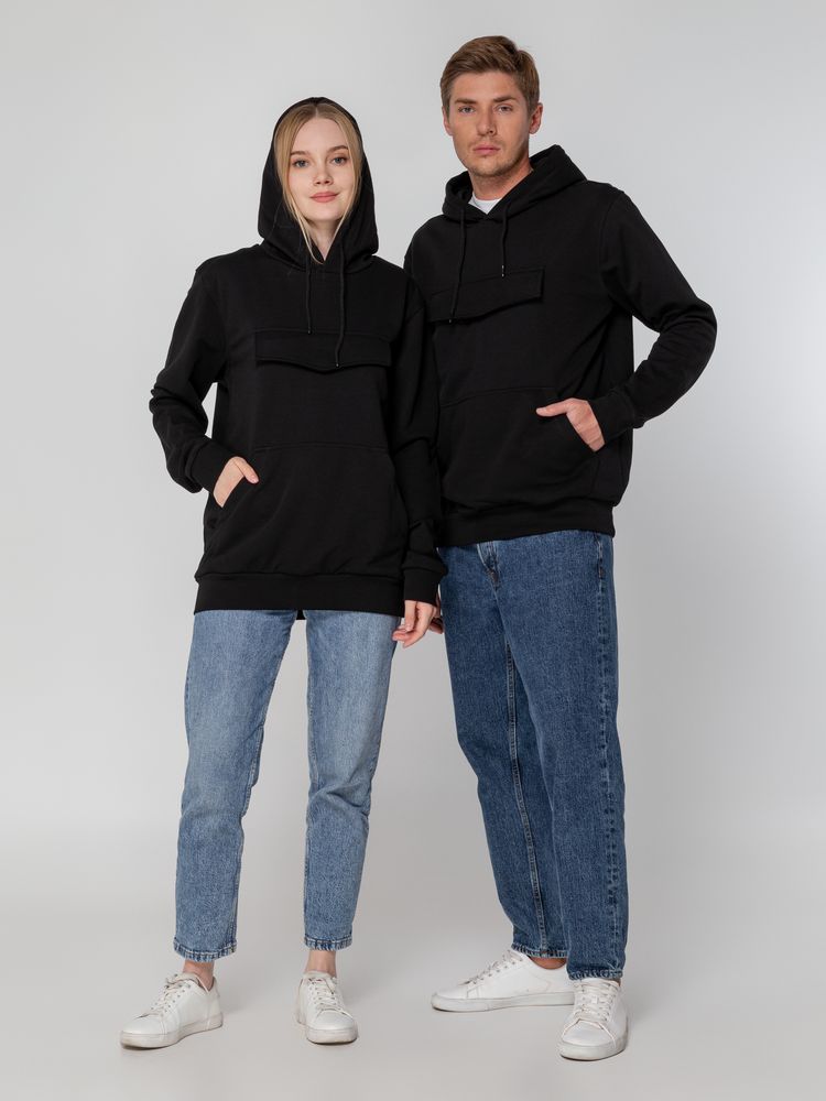 Худи унисекс с карманом на груди Chest Pocket, черное — изображение 16