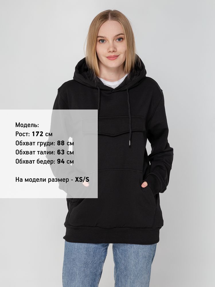 Худи унисекс с карманом на груди Chest Pocket, черное — изображение 8
