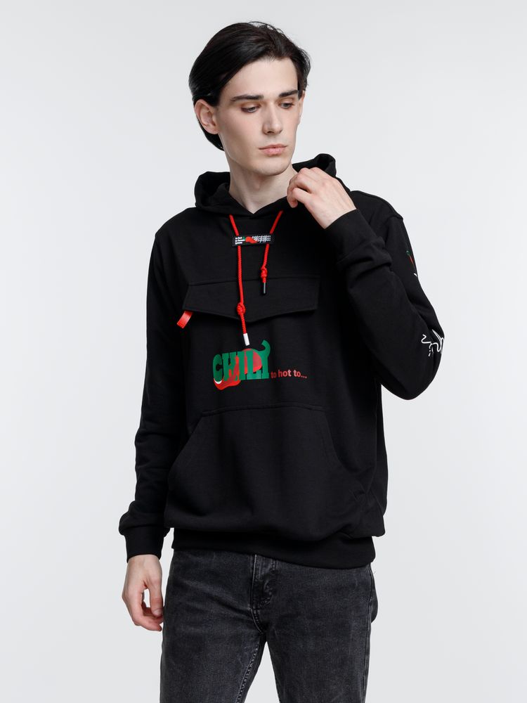 Худи унисекс с карманом на груди Chest Pocket, черное — изображение 17