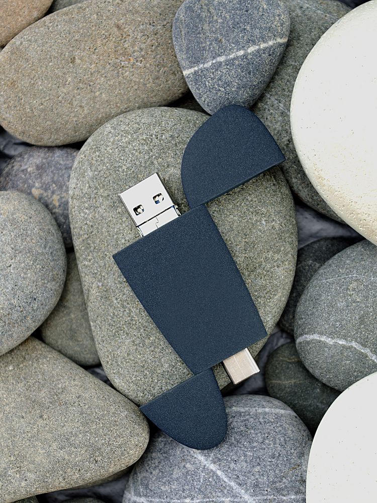 Флешка Pebble Universal, USB 3.0, серо-синяя, 32 Гб — изображение 11