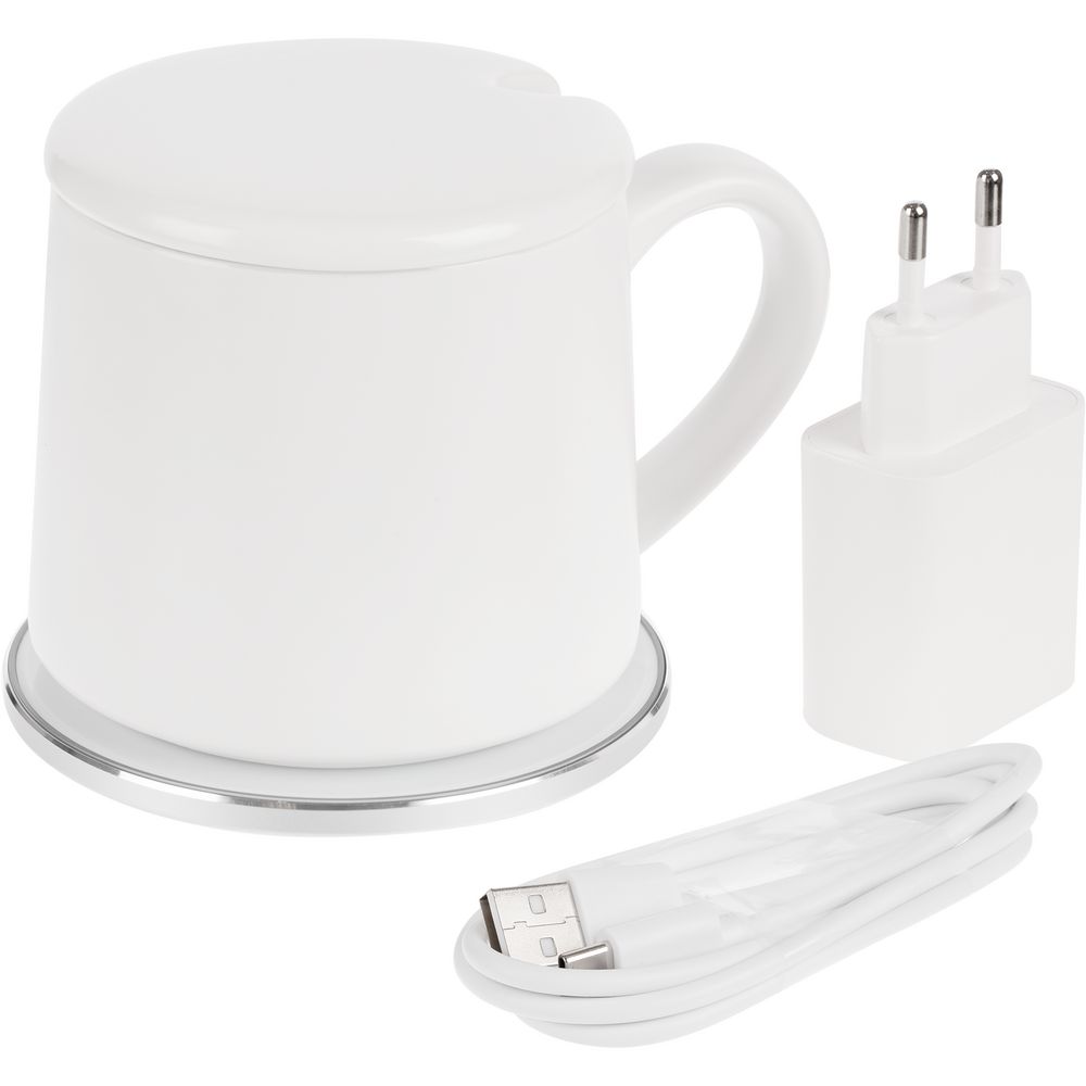 Кружка с подогревом и беспроводной зарядкой Dual Base ver. 2.0 Matt, белая — изображение 12