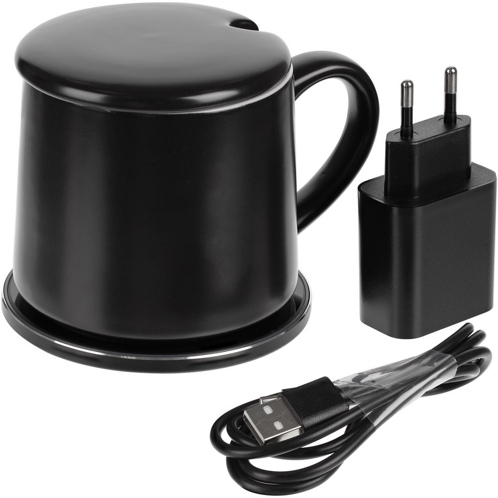 Кружка с подогревом и беспроводной зарядкой Dual Base ver. 2.0 Matt, черная — изображение 12