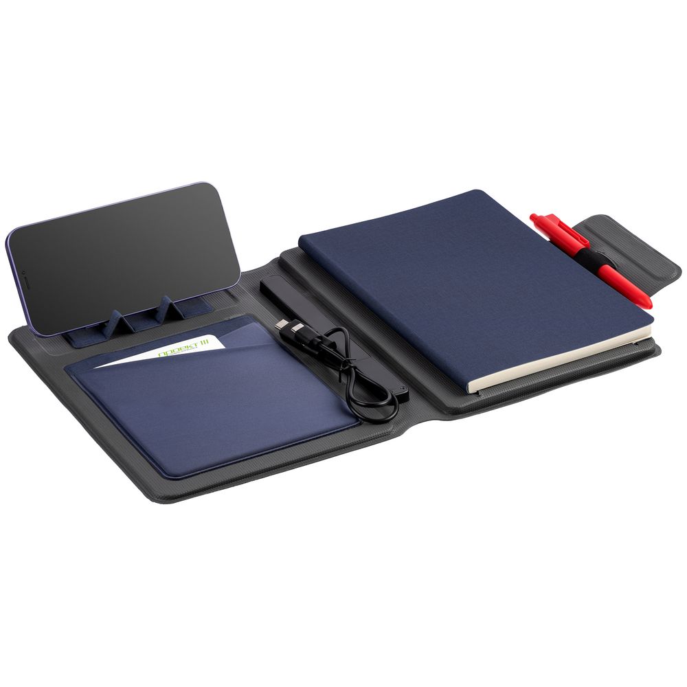 Органайзер с блокнотом и аккумулятором Oiro, синий — изображение 8