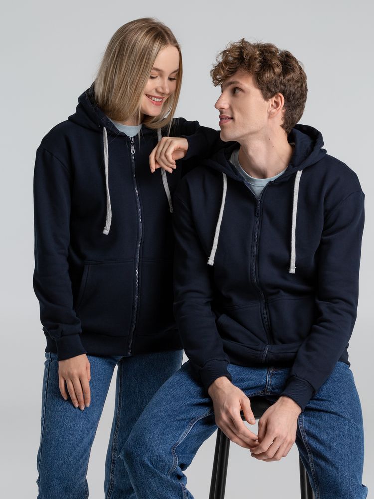 Толстовка на молнии с капюшоном Unit Siverga Heavy, темно-синяя — изображение 15