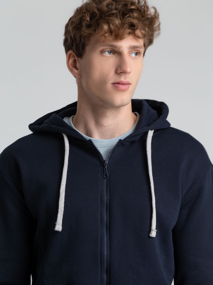 Толстовка на молнии с капюшоном Unit Siverga Heavy, темно-синяя — изображение 13