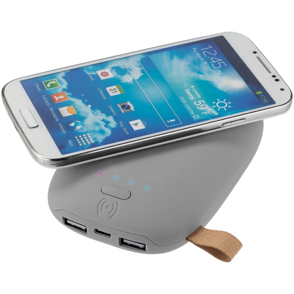 Аккумулятор с беспроводной зарядкой Pebble Wireless 9000 мАч, серый — изображение 6