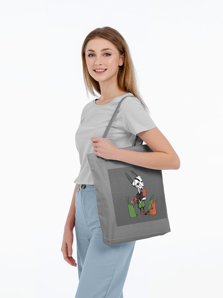 Холщовая сумка «Зайцы и морковное мороженое», серая — изображение 5