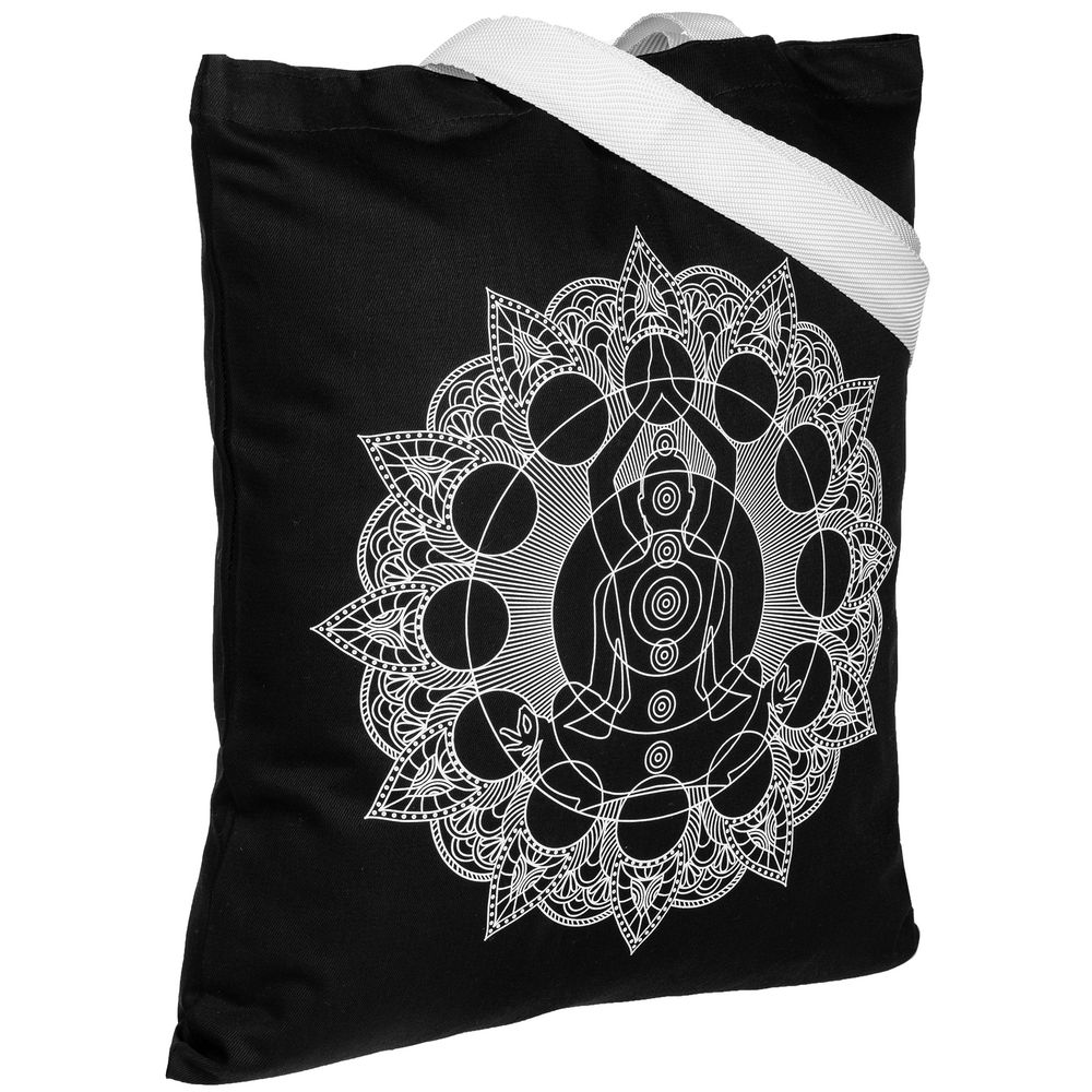 Холщовая сумка Chakraday, черная с белыми ручками — изображение 3