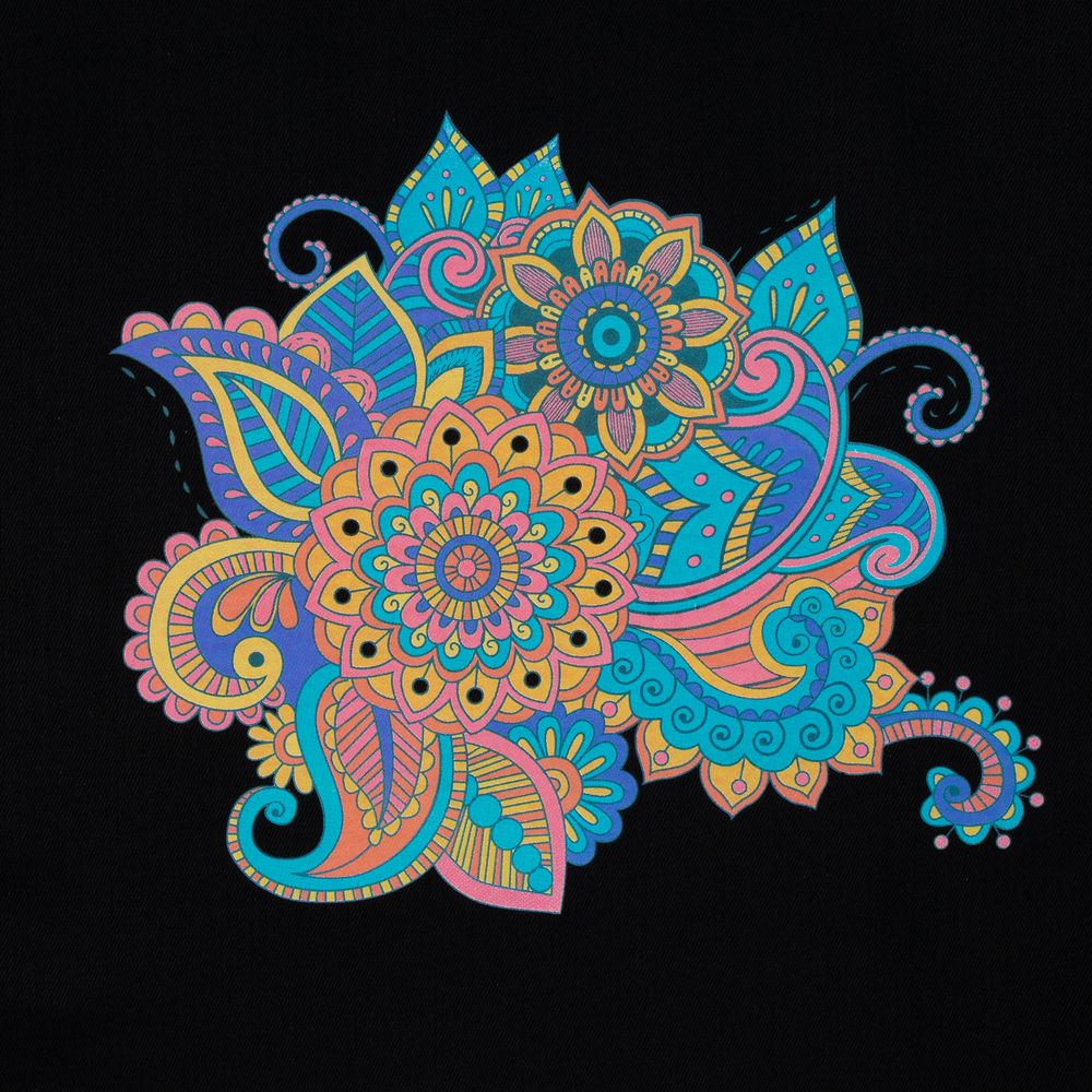 Холщовая сумка «Узор», черная с ярко-синими ручками — изображение 4