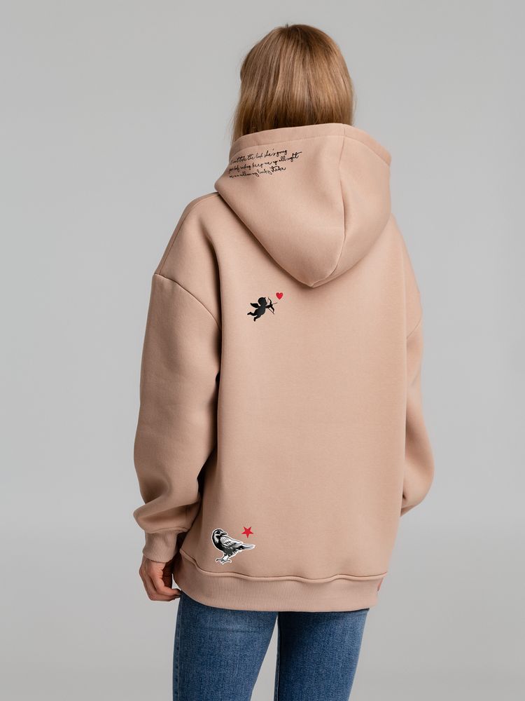 Худи оверсайз с термонаклейками Lucky Strike, бежевое — изображение 6