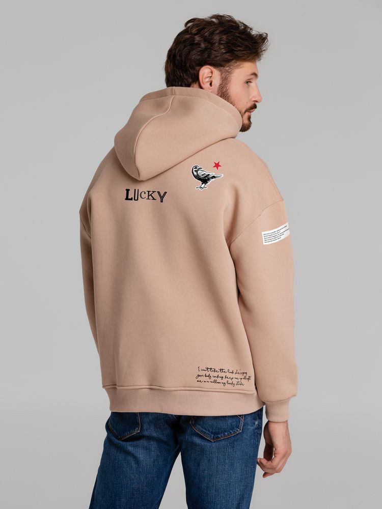 Худи оверсайз с термонаклейками Lucky Strike, бежевое — изображение 8