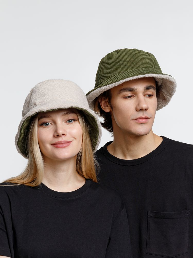 Панама Bucket двусторонняя утепленная, хаки с бежевым — изображение 8