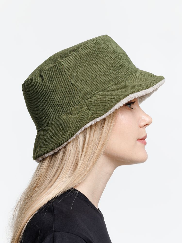 Панама Bucket двусторонняя утепленная, хаки с бежевым — изображение 5