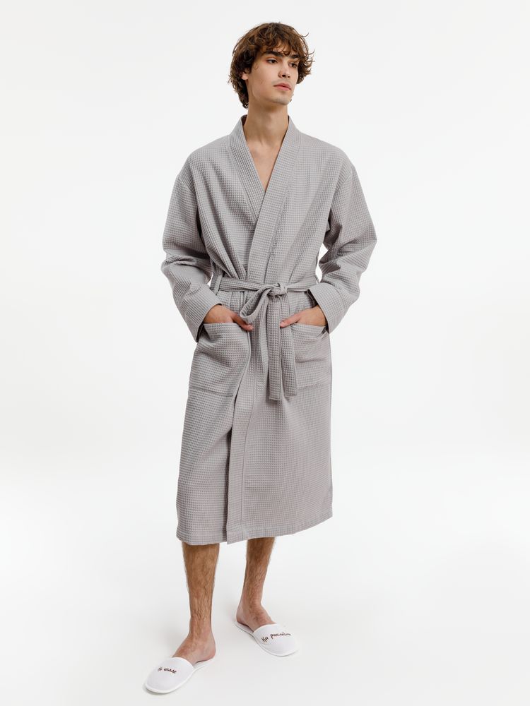Халат вафельный Kimono, светло-серый — изображение 9