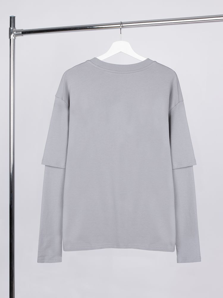 Футболка оверсайз с двойным рукавом Kosmos, светло-серая — изображение 3