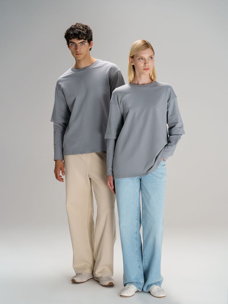 Футболка оверсайз с двойным рукавом Kosmos, светло-серая — изображение 10