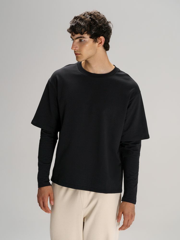 Футболка оверсайз с двойным рукавом Kosmos, черная — изображение 9