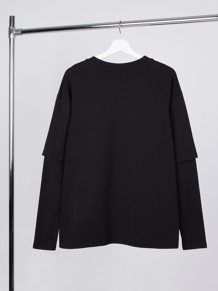 Футболка оверсайз с двойным рукавом Kosmos, черная — изображение 3