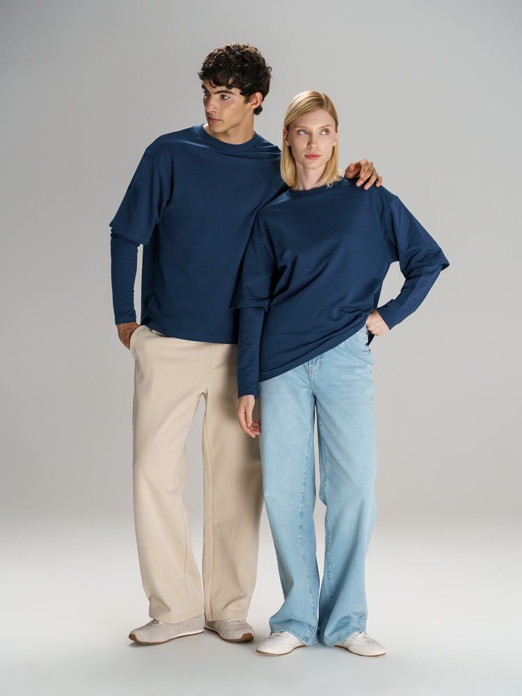 Футболка оверсайз с двойным рукавом Kosmos, темно-синяя — изображение 10