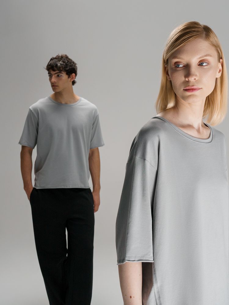 Футболка оверсайз унисекс Vozduh, светло-серая — изображение 11