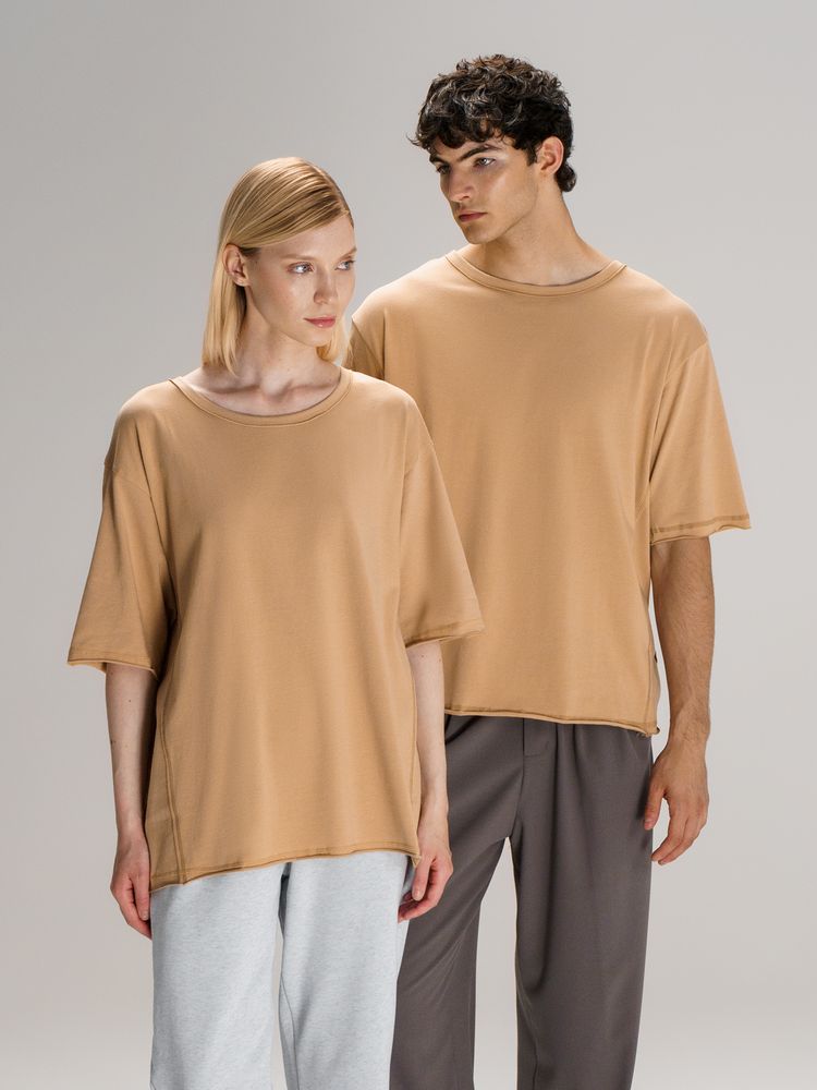 Футболка оверсайз унисекс Vozduh, бежевая — изображение 11