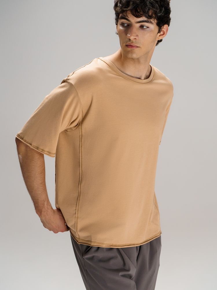 Футболка оверсайз унисекс Vozduh, бежевая — изображение 10