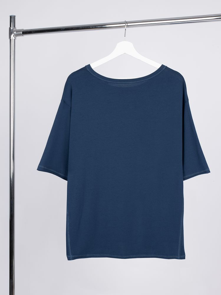 Футболка оверсайз унисекс Vozduh, темно-синяя — изображение 3