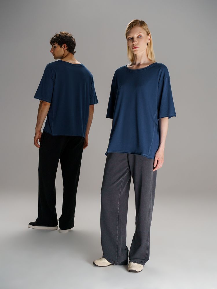 Футболка оверсайз унисекс Vozduh, темно-синяя — изображение 11