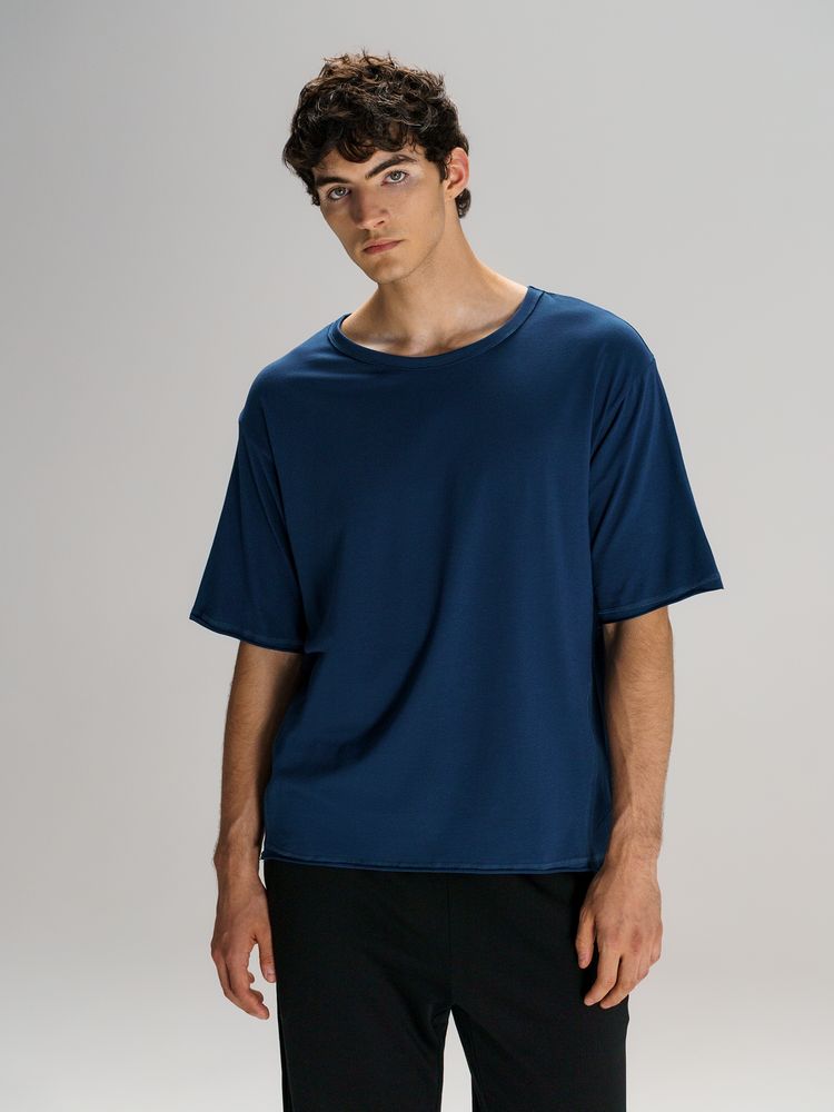 Футболка оверсайз унисекс Vozduh, темно-синяя — изображение 10