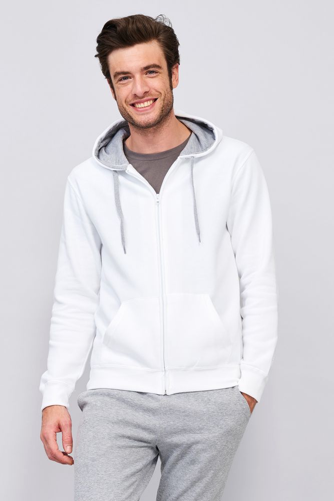 Толстовка мужская на молнии Soul Men 290 с контрастным капюшоном, белая — изображение 5