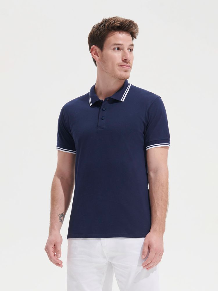 Рубашка поло мужская Pasadena Men 200 с контрастной отделкой, черная с белым — изображение 6