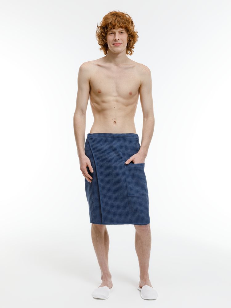 Килт вафельный мужской Onsen, темно-синий, единый размер — изображение 6