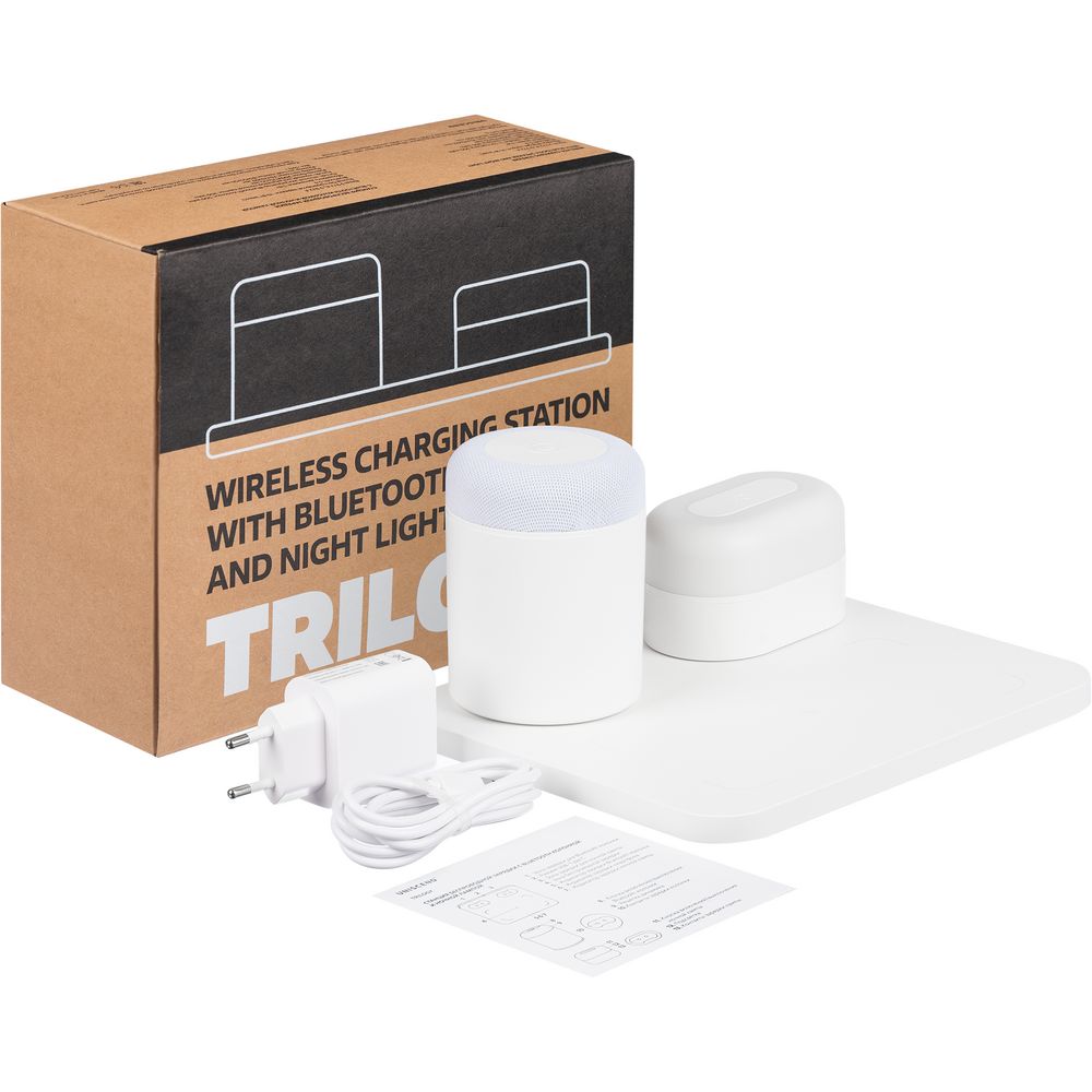 Станция беспроводной зарядки с колонкой и ночником Trilogy, белая — изображение 13
