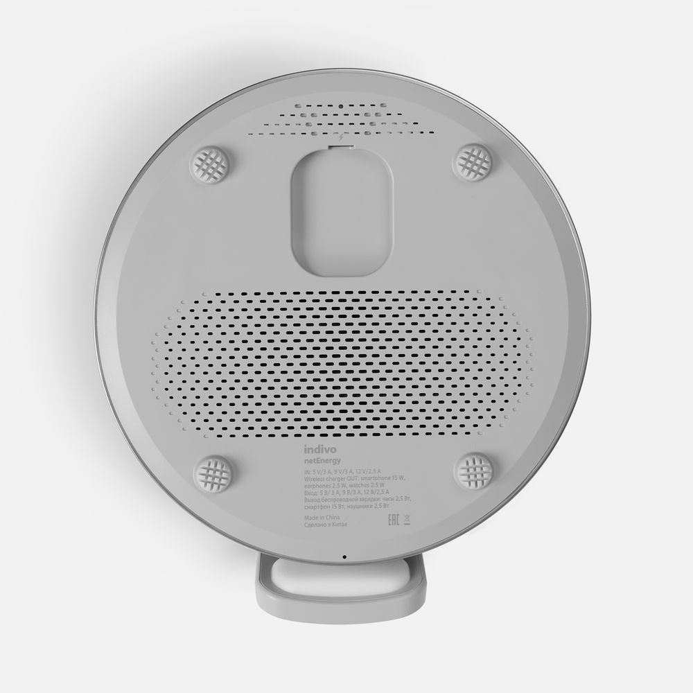 Bluetooth-колонка с беспроводной зарядкой и часами netEnergy, серая — изображение 7