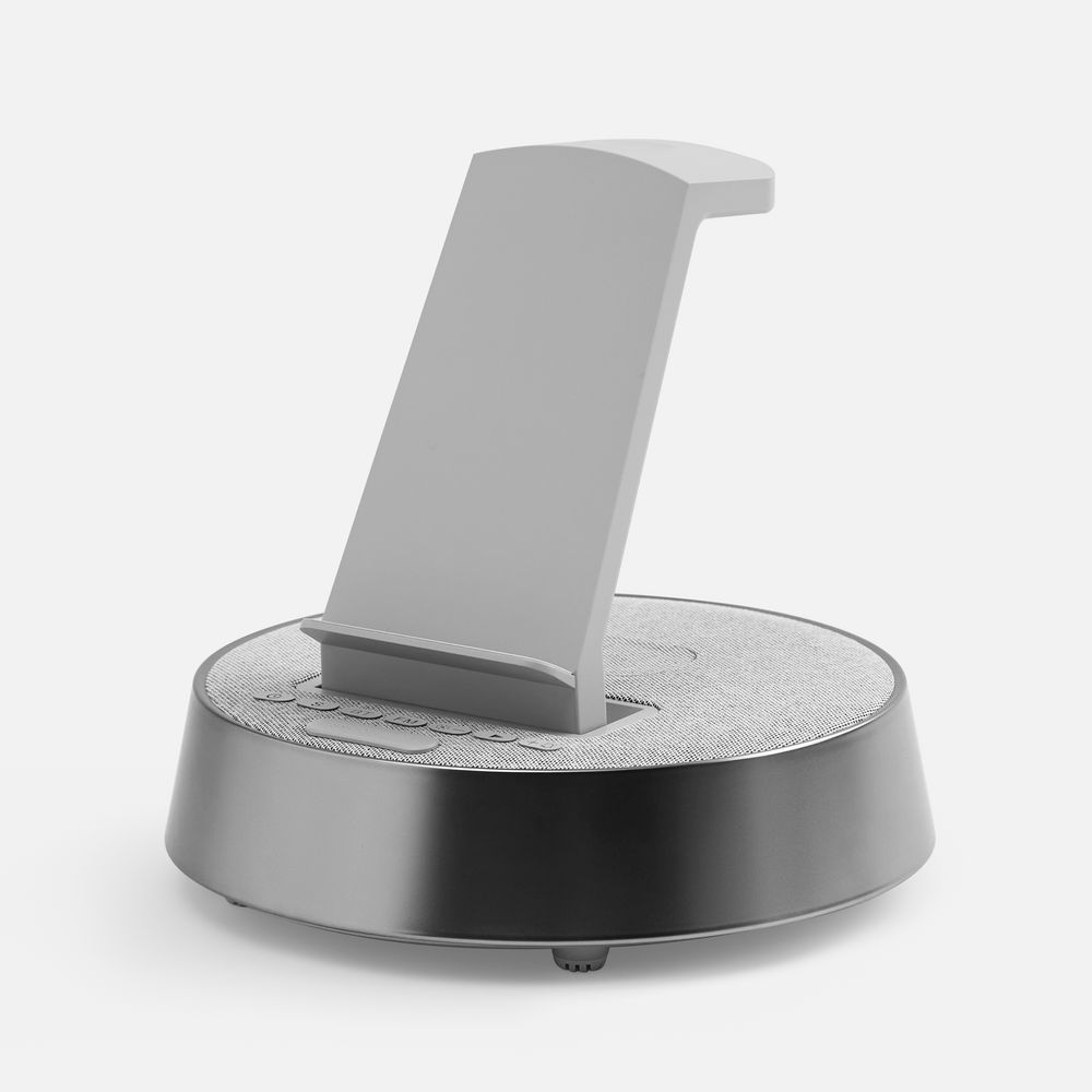 Bluetooth-колонка с беспроводной зарядкой и часами netEnergy, серая — изображение 3