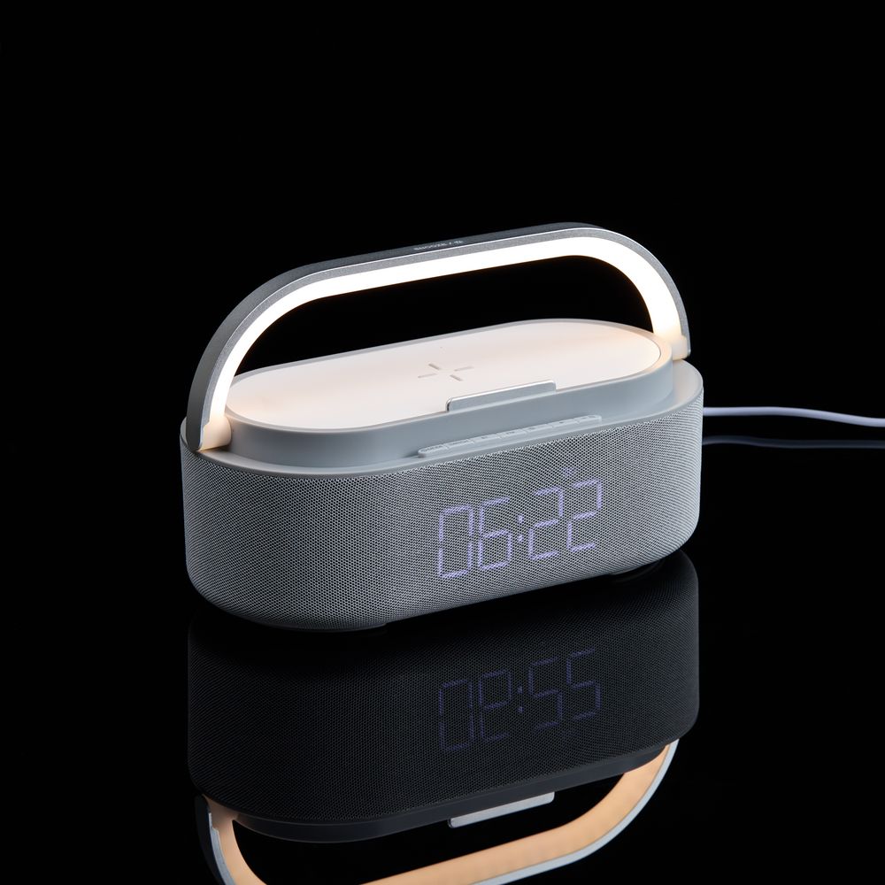 Колонка с часами и беспроводной зарядкой Veske ver.2, серая — изображение 10