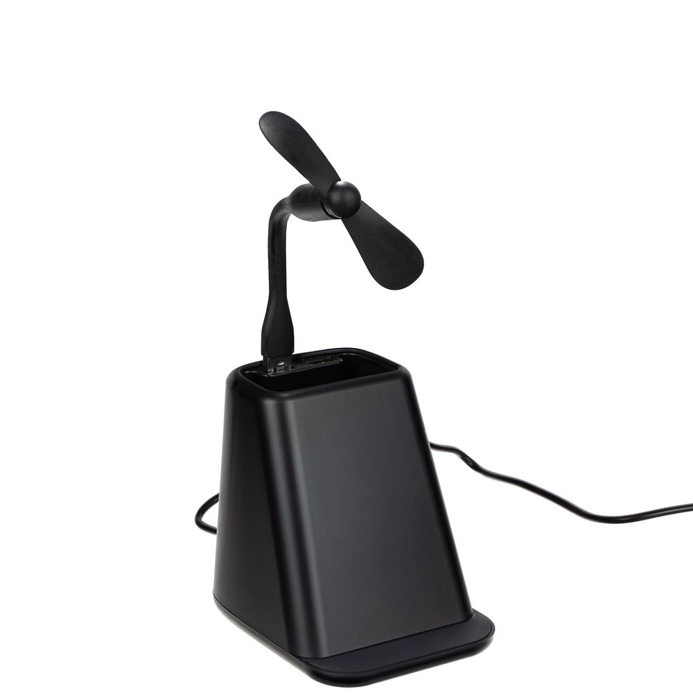 Настольный органайзер с зарядкой, лампой, вентилятором и подсветкой лого powerTower, черный — изображение 7