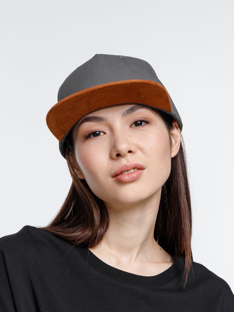 Бейсболка Foreside с прямым козырьком, серая с коричневым — изображение 6