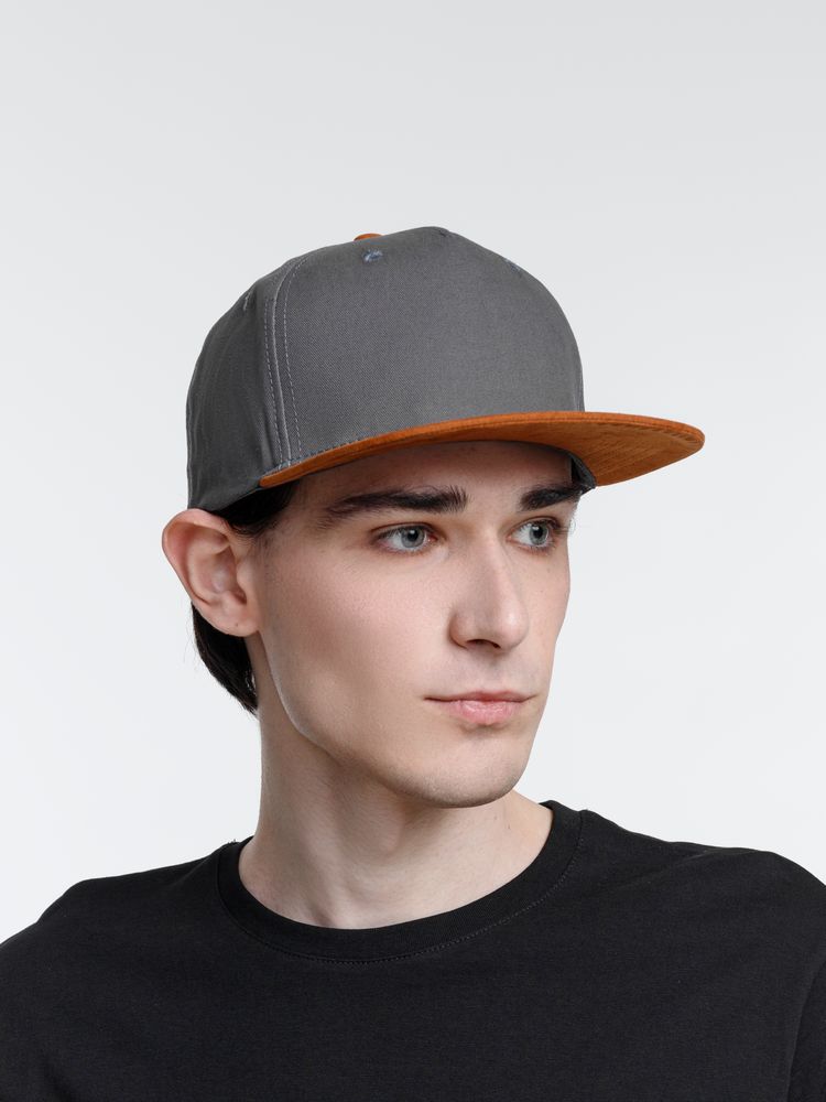 Бейсболка Foreside с прямым козырьком, серая с коричневым — изображение 9