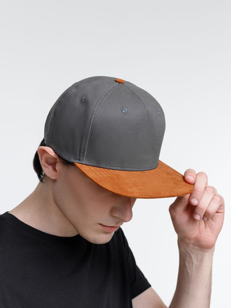 Бейсболка Foreside с прямым козырьком, серая с коричневым — изображение 10