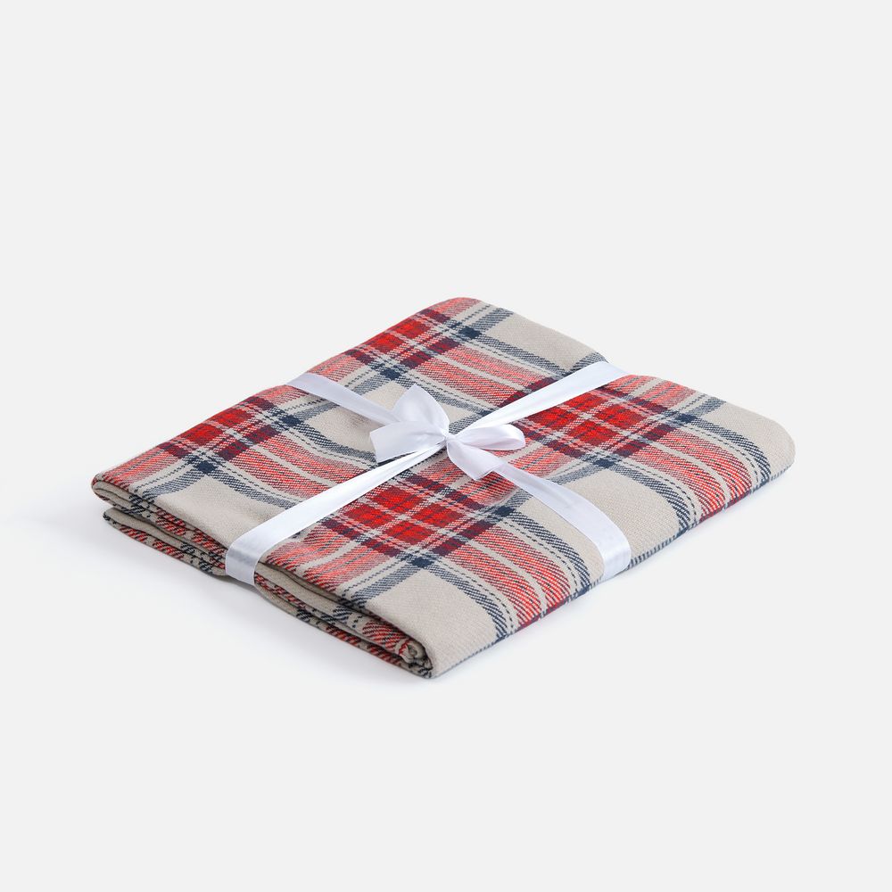 Плед «Валдай», бежевый с красным и синим — изображение 7